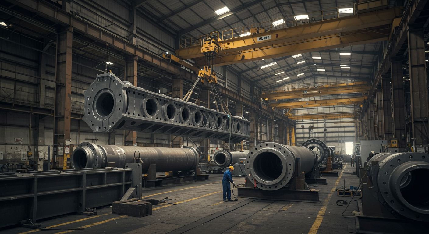 Изготовление крупной металлической детали на производстве